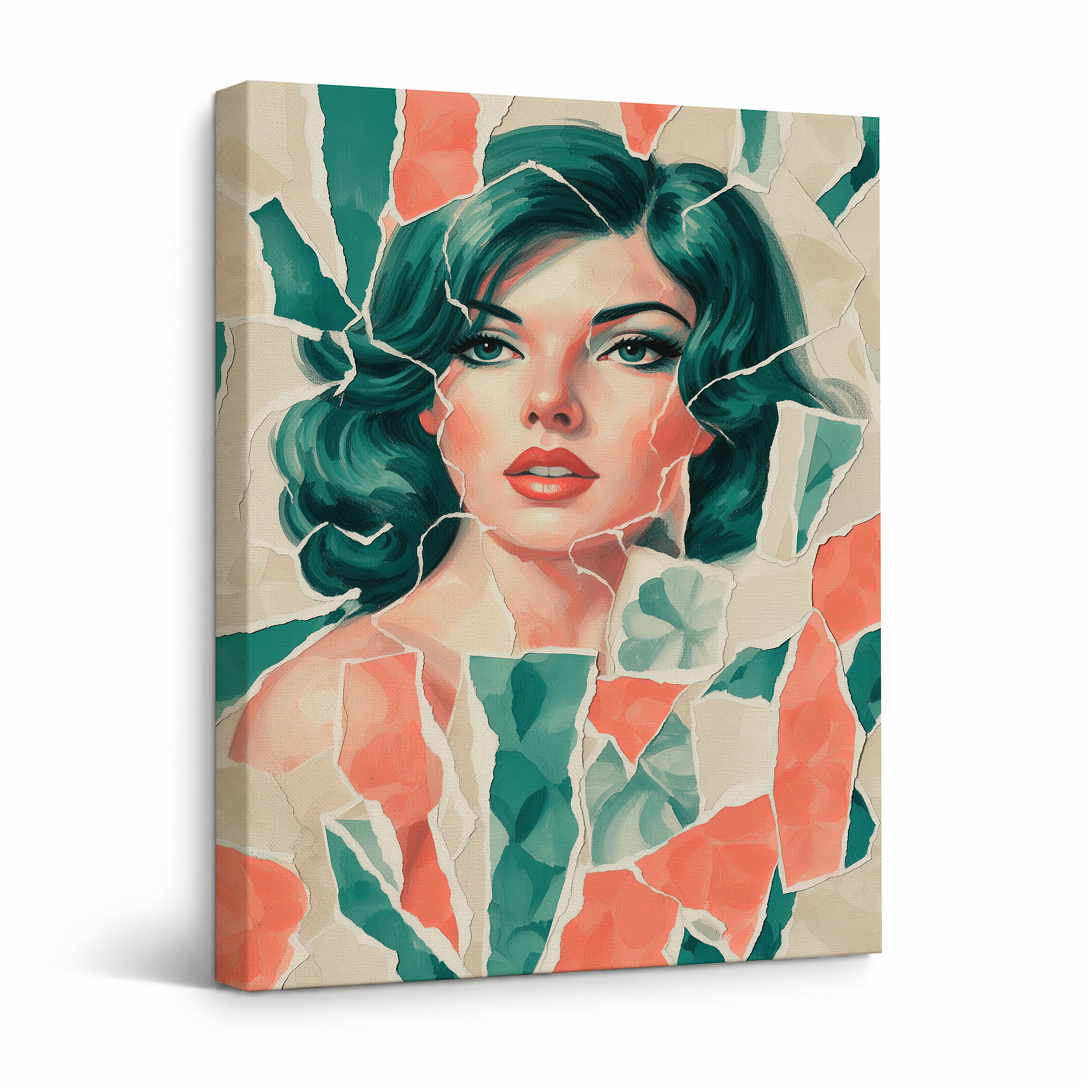 Retro Pin-Up Cracked Glass Framed Canvas Wall Art | Ready to Hang