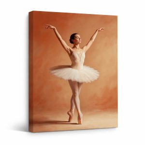 Ballerina in Tutu Framed Canvas Wall Art - Warm Orange Background