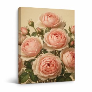 Vintage Pink Roses Framed Canvas Wall Art - Ready to Hang