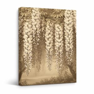 Vintage Wisteria Blossom Framed Canvas Wall Art Ready to Hang