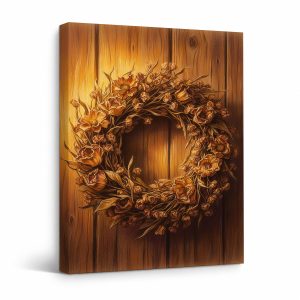 Golden Autumn Wreath Framed Canvas Wall Art - Ready to Hang
