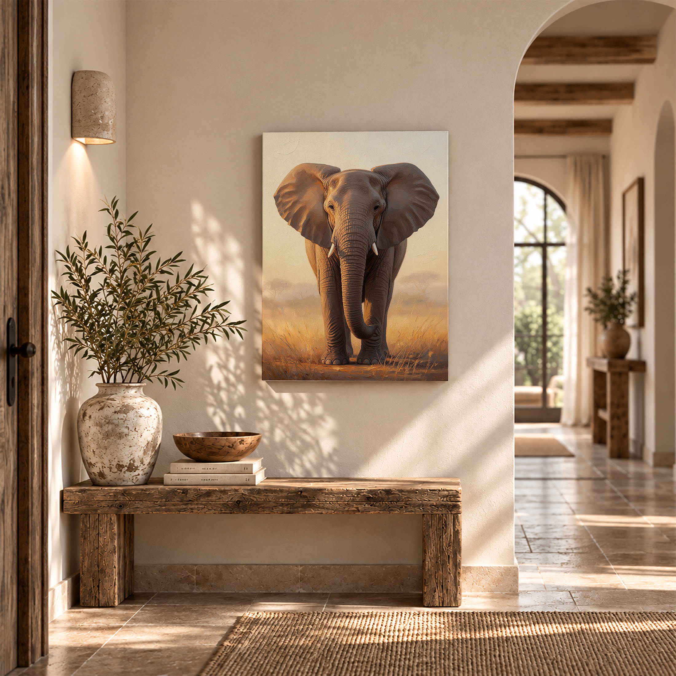 Savanna Elephant Sunset Framed Canvas Wall Art - Ready to Hang - Image 6