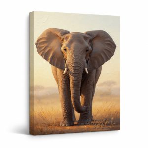 Savanna Elephant Sunset Framed Canvas Wall Art - Ready to Hang