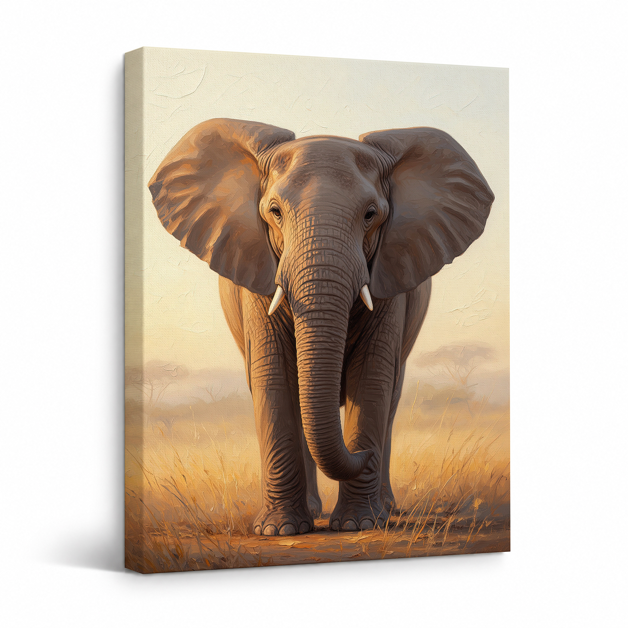 Savanna Elephant Sunset Framed Canvas Wall Art - Ready to Hang
