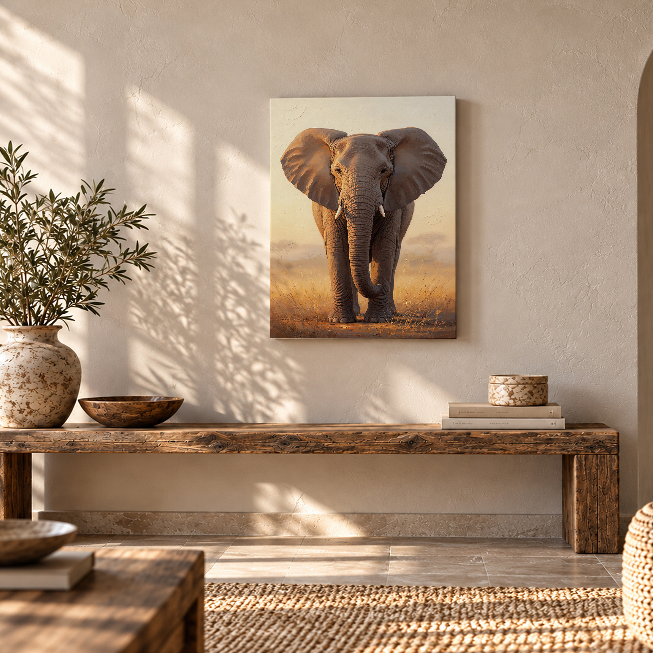 Savanna Elephant Sunset Framed Canvas Wall Art - Ready to Hang - Image 5