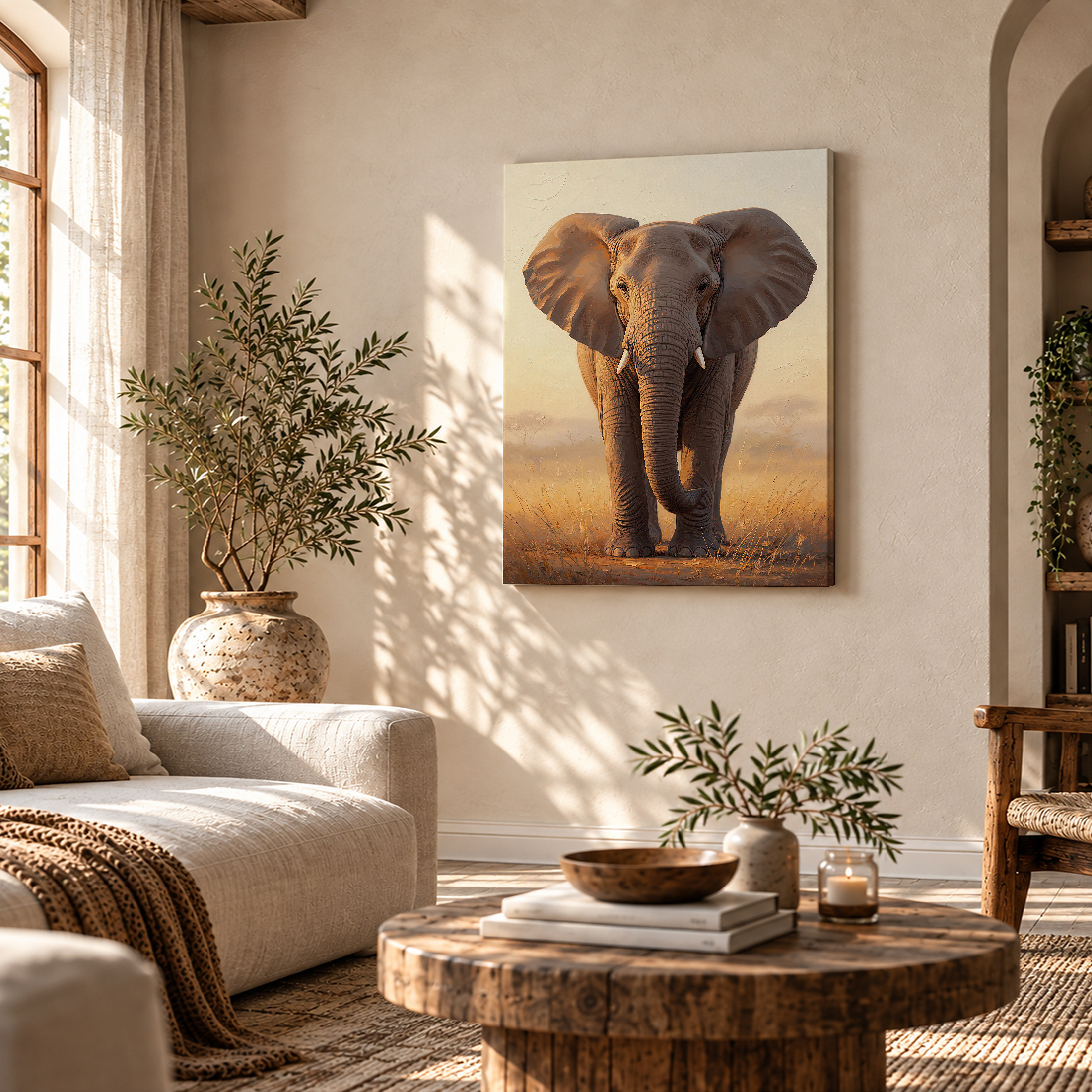 Savanna Elephant Sunset Framed Canvas Wall Art - Ready to Hang - Image 4