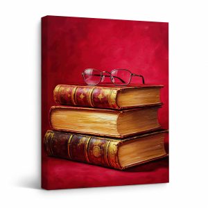 Vintage Books & Glasses Framed Canvas Wall Art - Ready to Hang