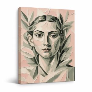 Geometric Laurel Wreath Portrait Framed Canvas Wall Art