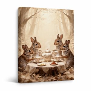 Whimsical Forest Rabbit Tea Party Framed Canvas Wall Art