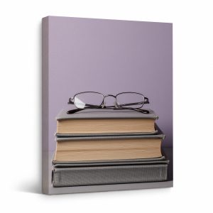 Books & Glasses Minimalist Study Framed Canvas Wall Art