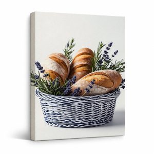 Bread Basket with Lavender & Rosemary Framed Canvas Wall Art