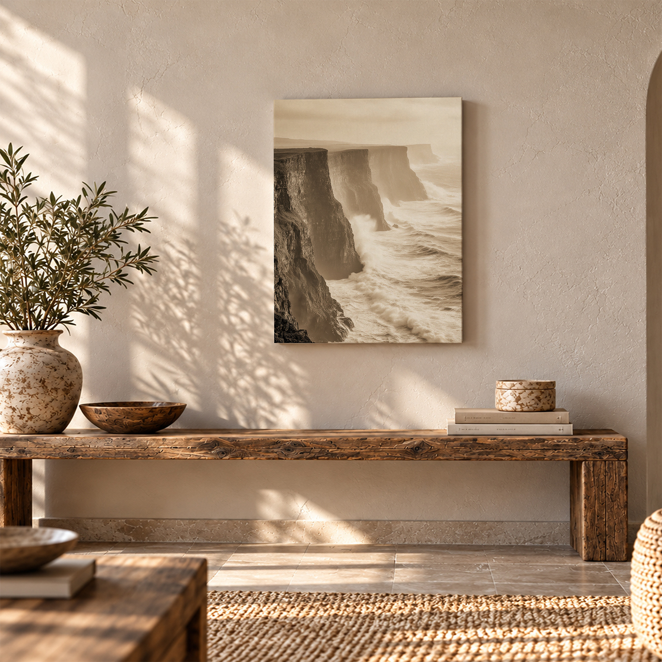 Sepia Coastal Cliffs Framed Canvas Wall Art | Ready to Hang - Image 5