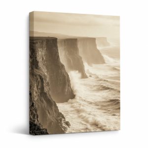 Sepia Coastal Cliffs Framed Canvas Wall Art | Ready to Hang