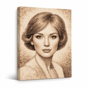 Vintage Dot Art Portrait Framed Canvas Wall Art - Ready to Hang