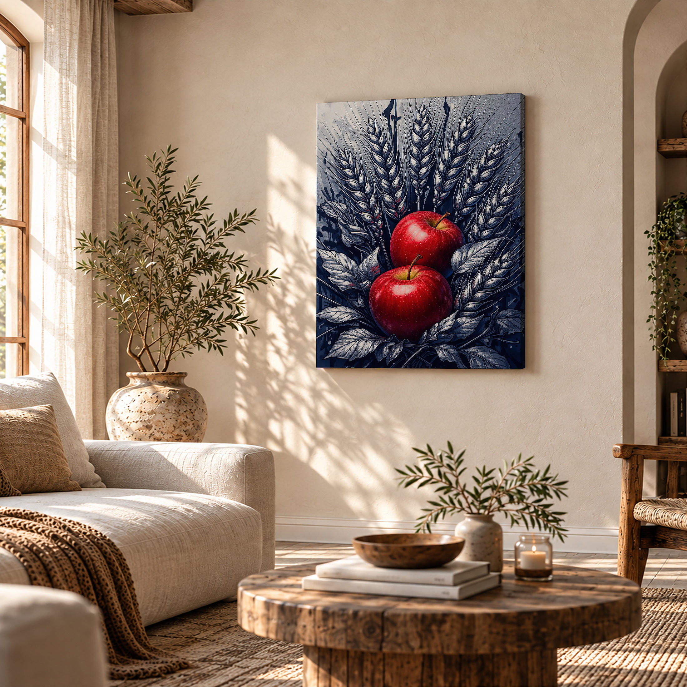 Red Apples and Wheat Framed Canvas Wall Art | Ready to Hang - Image 4