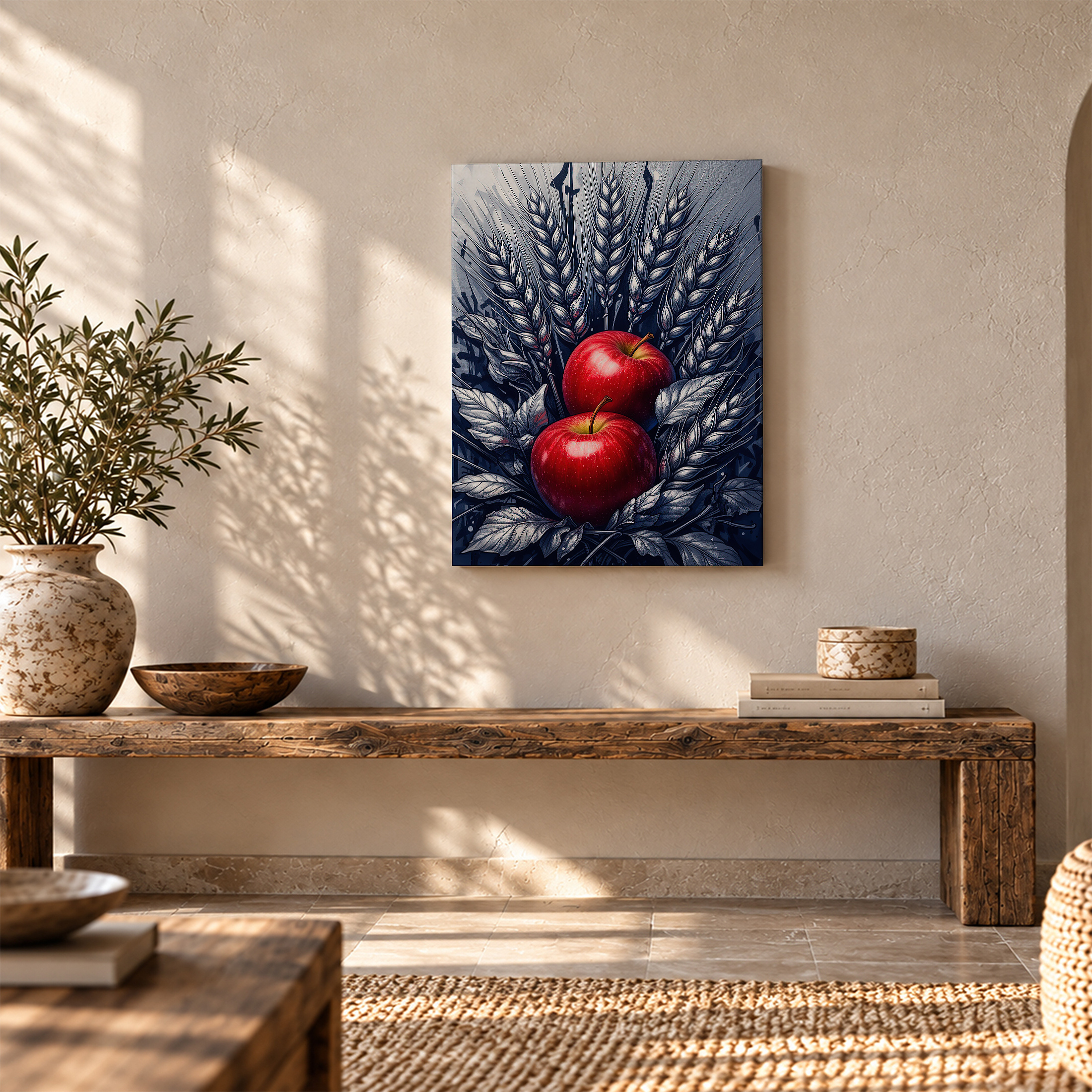 Red Apples and Wheat Framed Canvas Wall Art | Ready to Hang - Image 5
