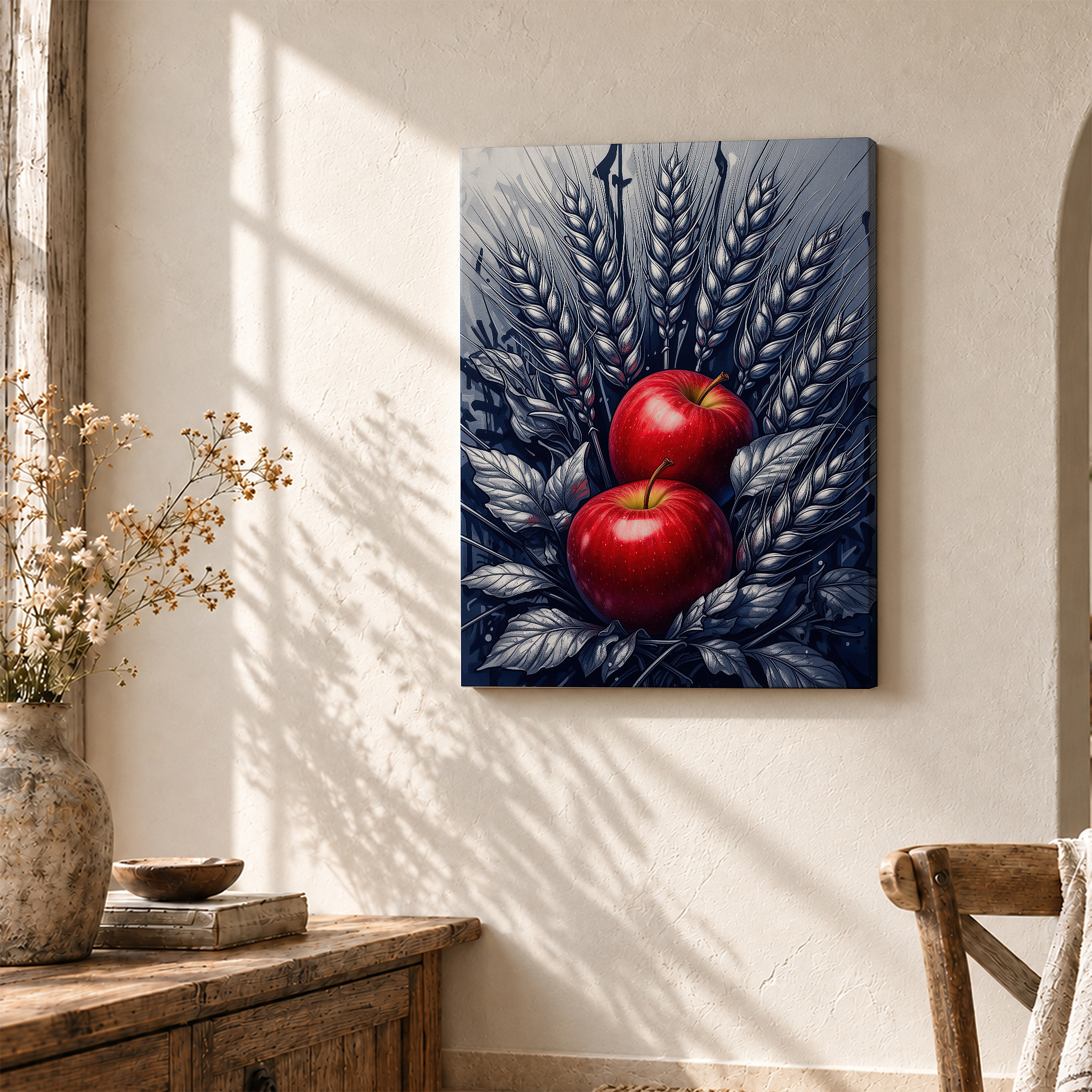 Red Apples and Wheat Framed Canvas Wall Art | Ready to Hang - Image 3