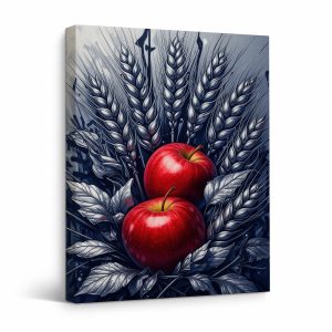 Red Apples and Wheat Framed Canvas Wall Art | Ready to Hang