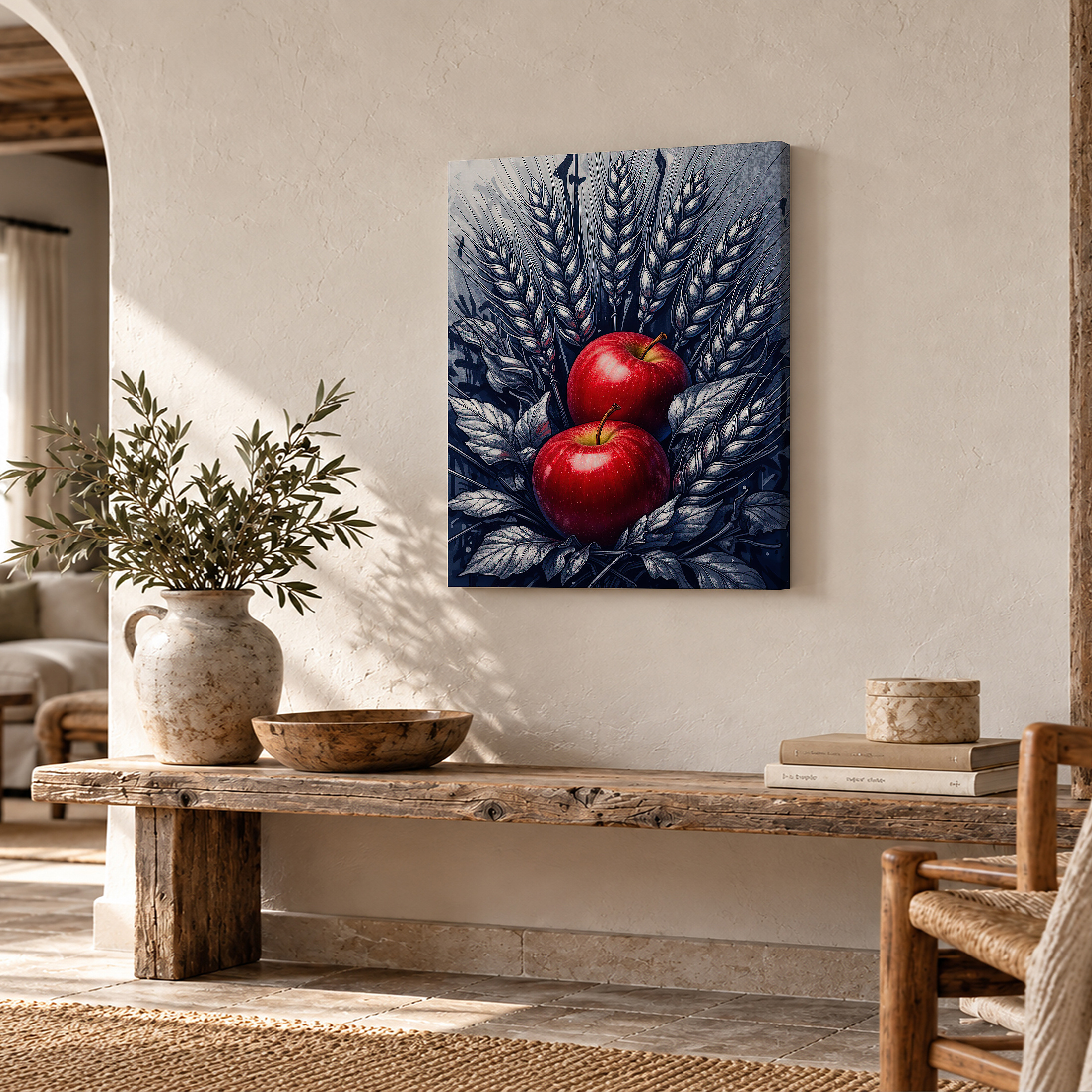 Red Apples and Wheat Framed Canvas Wall Art | Ready to Hang - Image 2