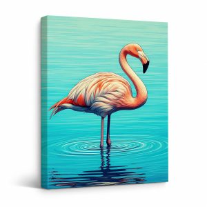 Flamingo in Turquoise Water Framed Canvas Wall Art - Ready to Hang