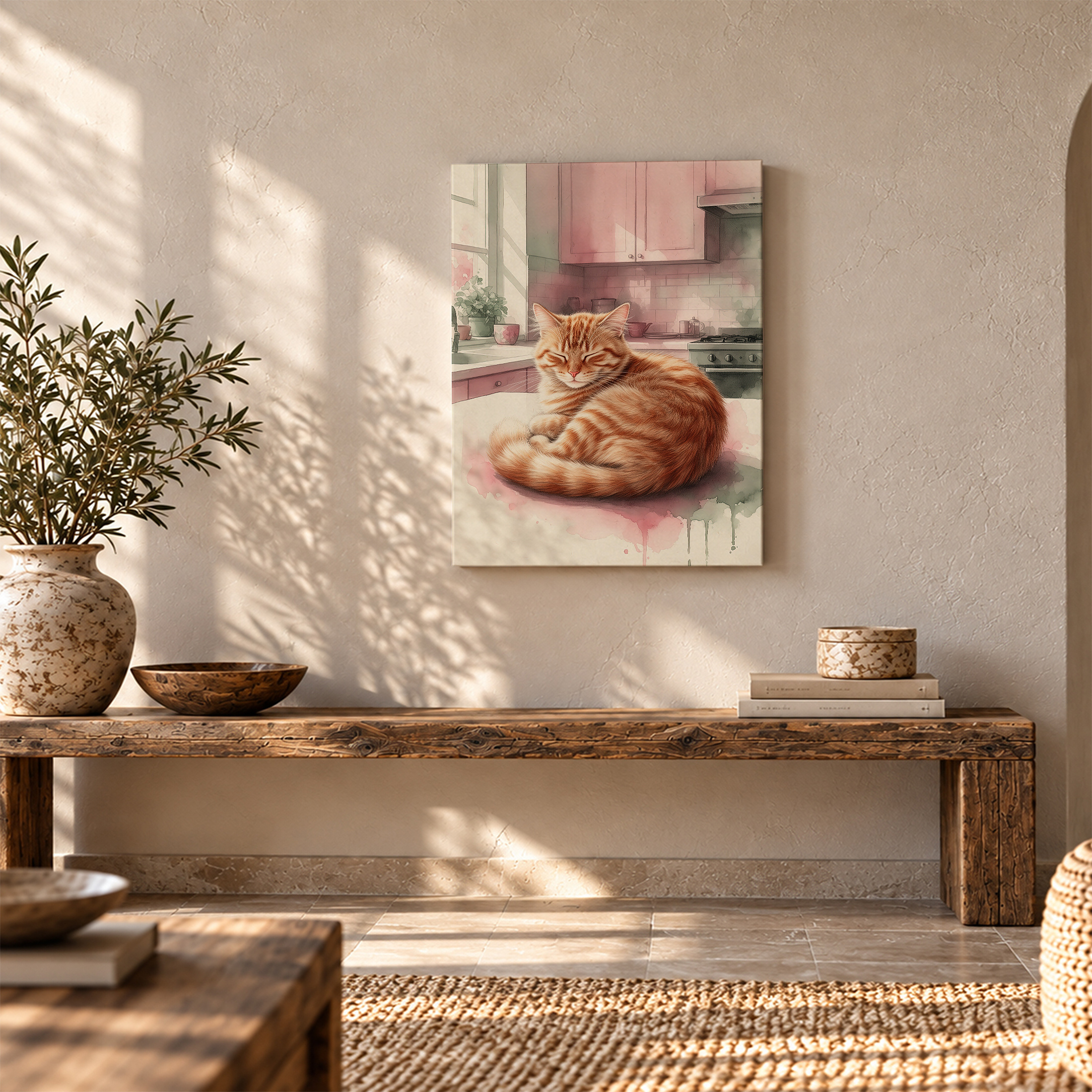 Calm Ginger Cat Pastel Kitchen Framed Canvas Wall Art Ready to Hang - Image 5