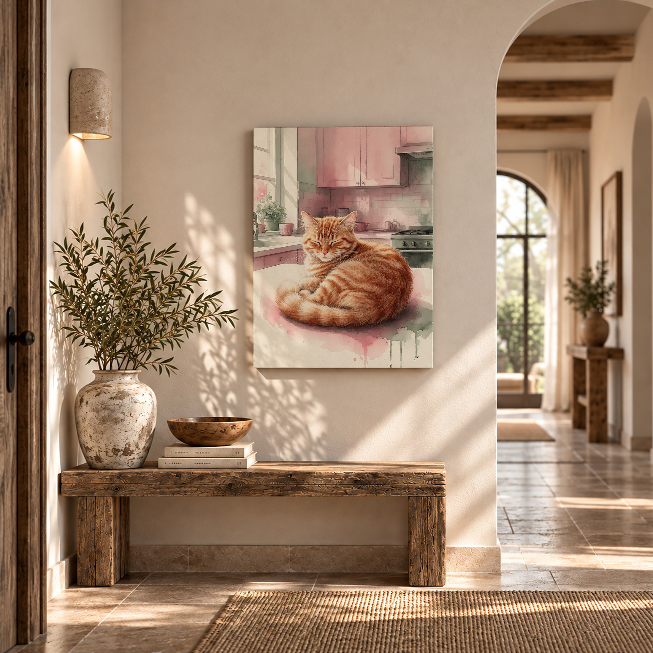 Calm Ginger Cat Pastel Kitchen Framed Canvas Wall Art Ready to Hang - Image 6
