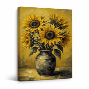 Vintage Sunflower Oil Painting Framed Canvas Wall Art Ready to Hang