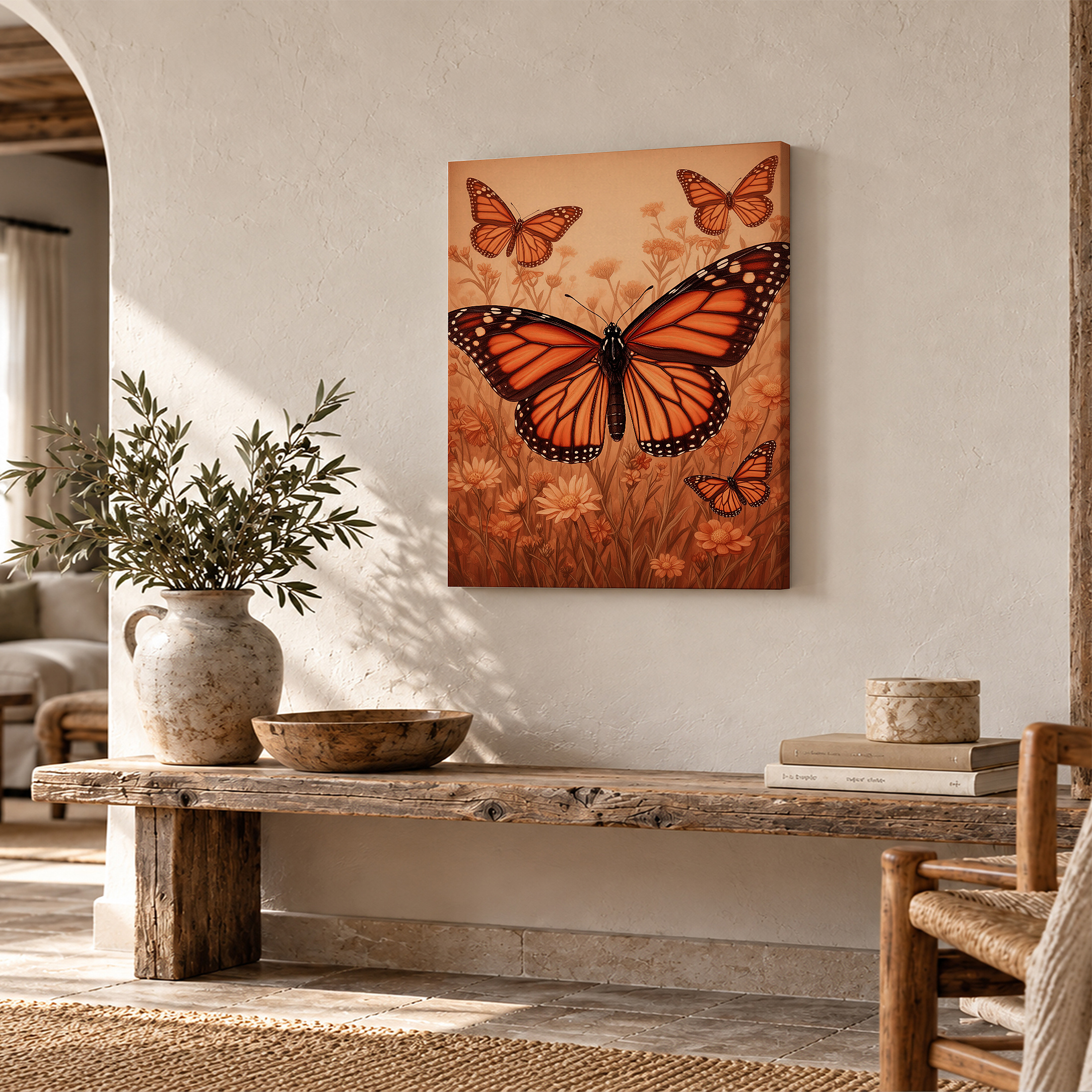 Monarch Butterflies in Field Framed Canvas Wall Art - Ready to Hang - Image 2