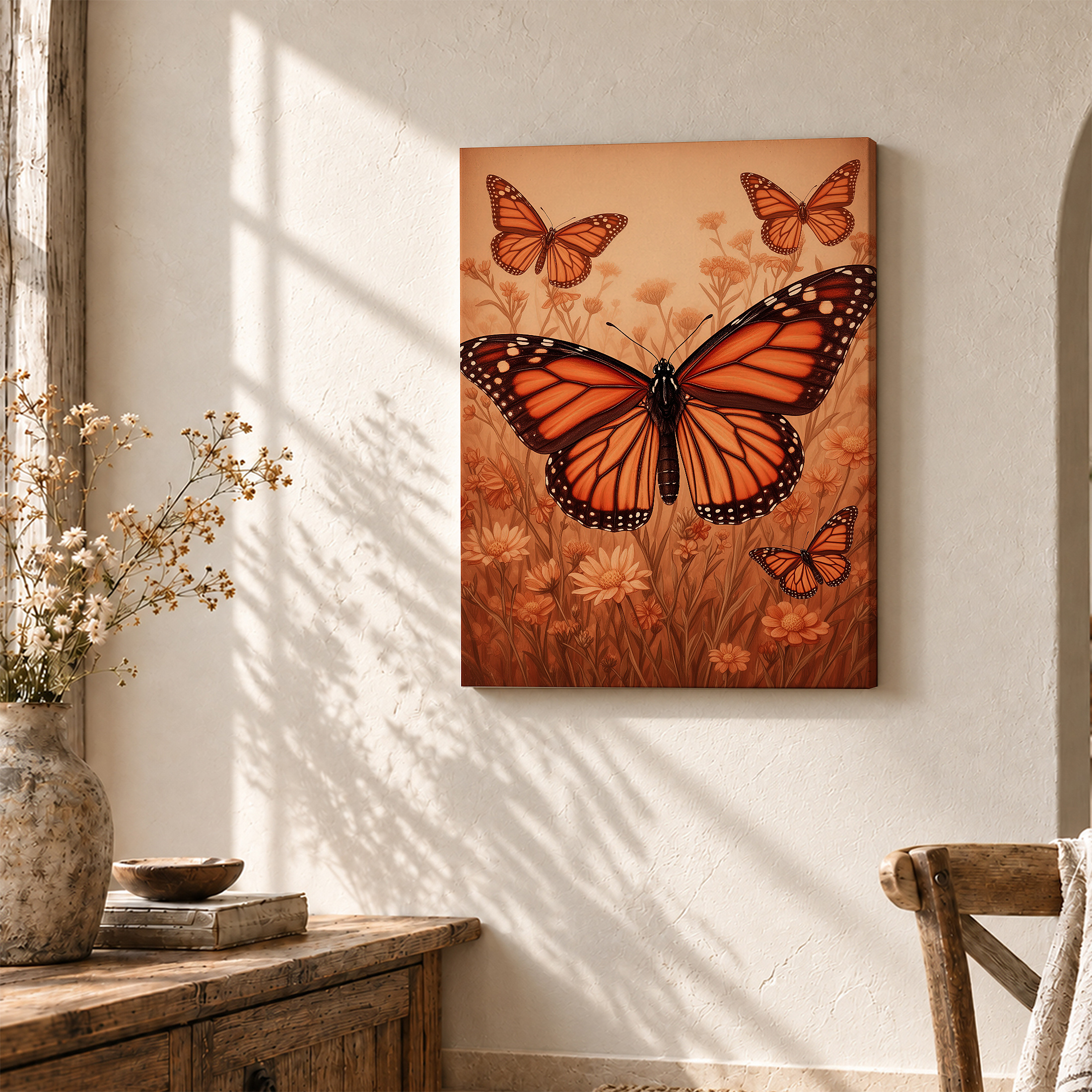 Monarch Butterflies in Field Framed Canvas Wall Art - Ready to Hang - Image 3