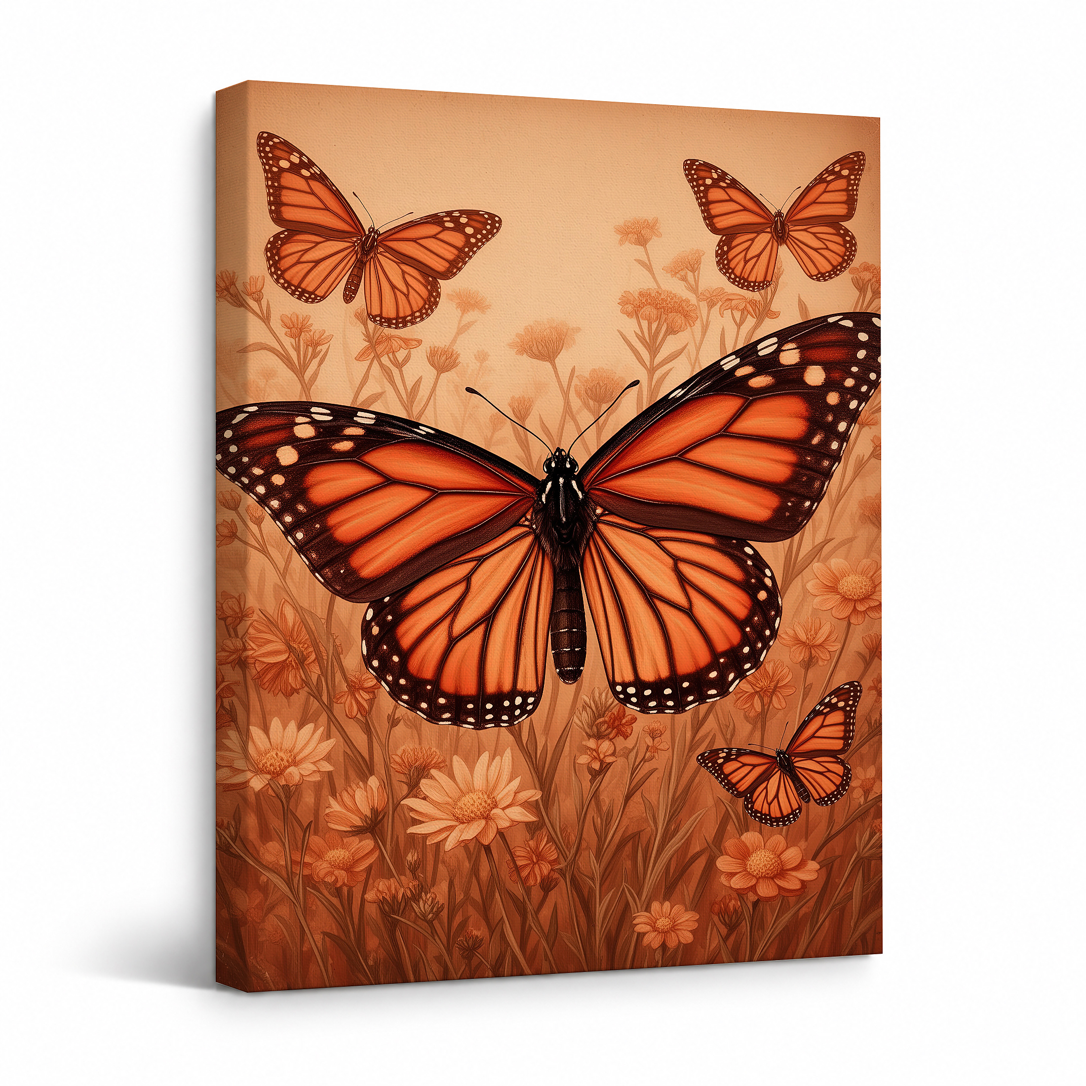 Monarch Butterflies in Field Framed Canvas Wall Art - Ready to Hang