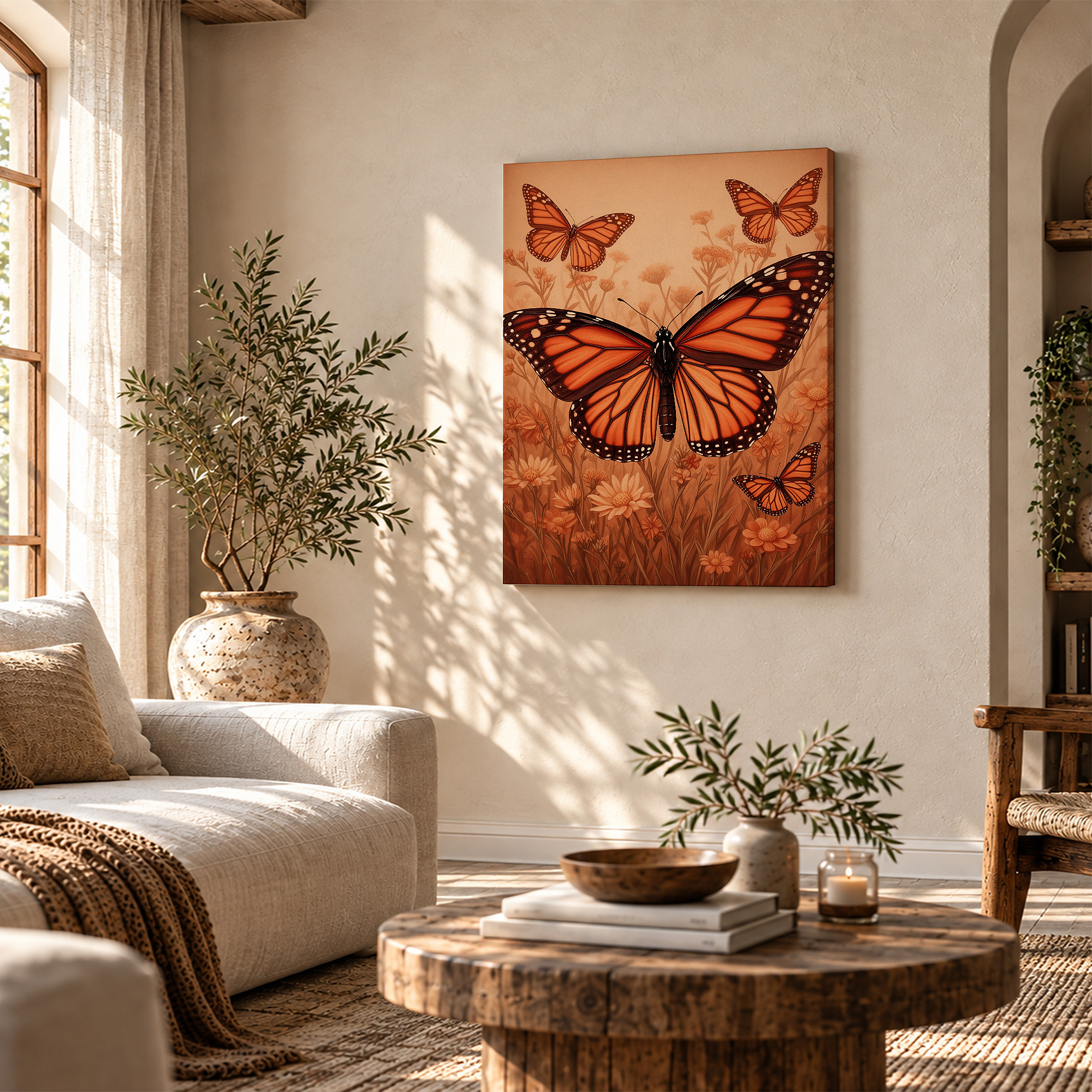 Monarch Butterflies in Field Framed Canvas Wall Art - Ready to Hang - Image 4