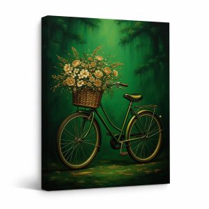Vintage Bicycle & Floral Garden Framed Canvas Wall Art - Ready to Hang