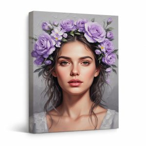 Purple Floral Crown Framed Canvas Wall Art - Ready to Hang