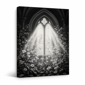 Gothic Cathedral Window & Floral Light Rays Framed Canvas Wall Art