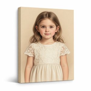 Charming Little Girl Portrait Framed Canvas Wall Art - Ready to Hang