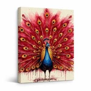 Vibrant Watercolor Peacock Framed Canvas Wall Art Ready to Hang