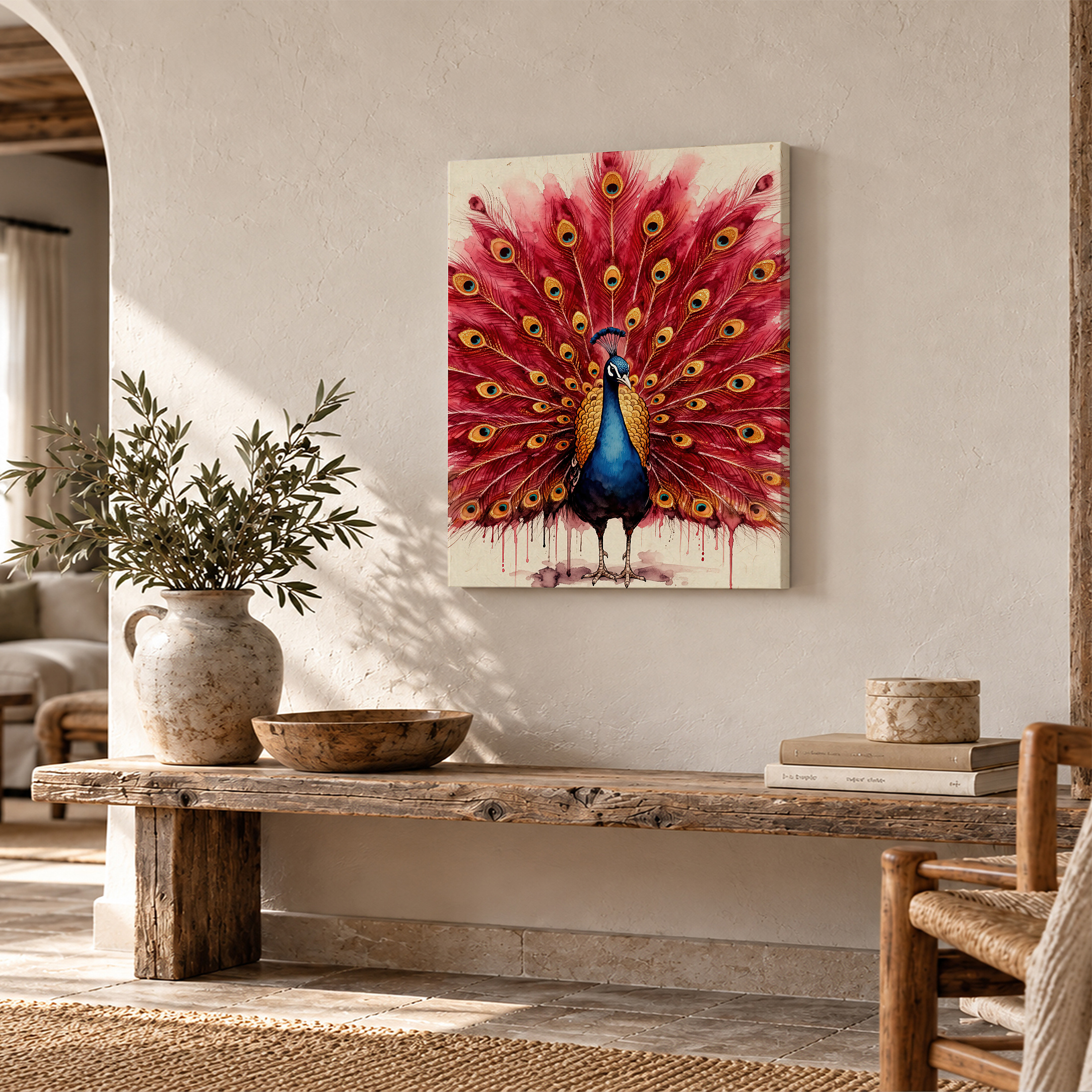 Vibrant Watercolor Peacock Framed Canvas Wall Art Ready to Hang - Image 2