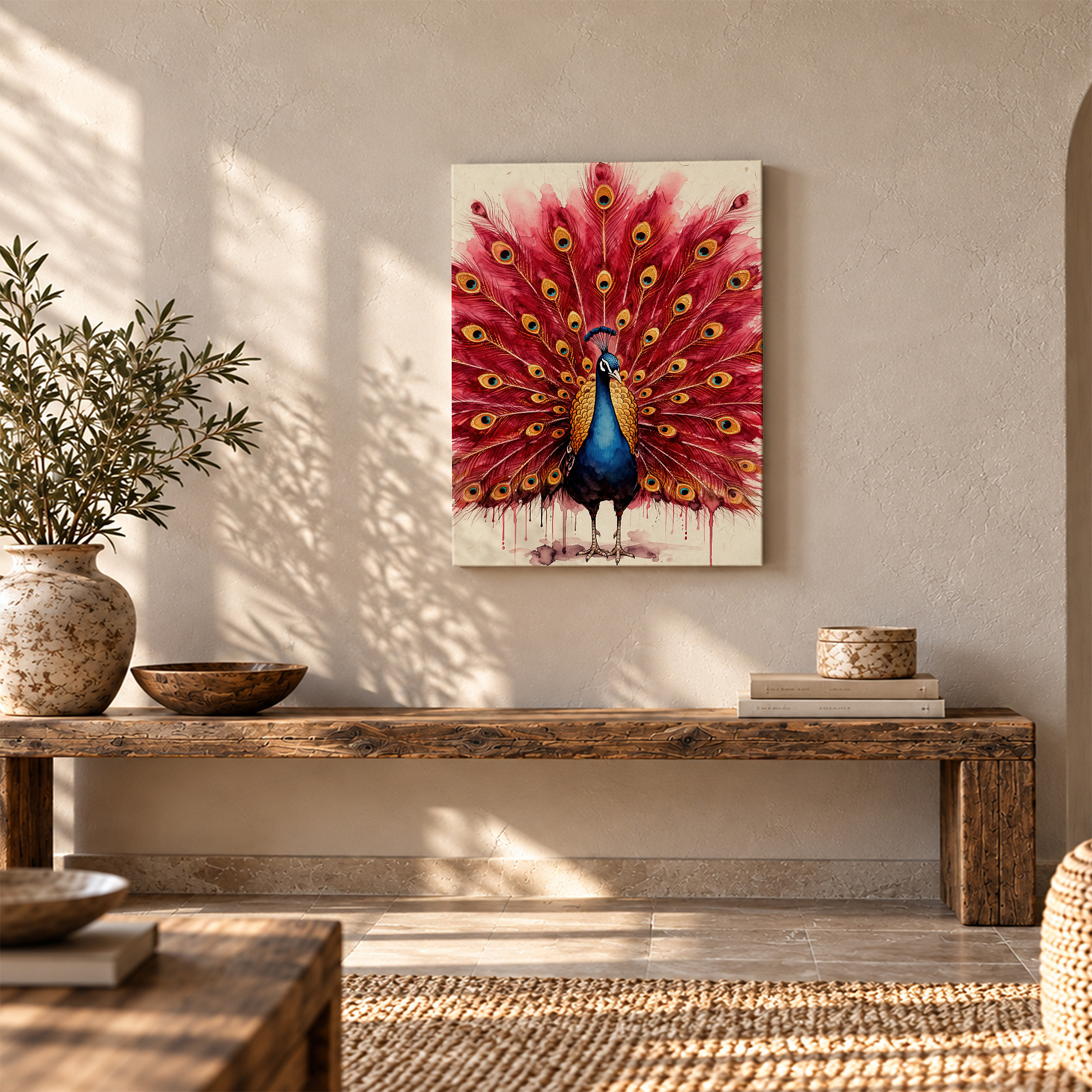 Vibrant Watercolor Peacock Framed Canvas Wall Art Ready to Hang - Image 5