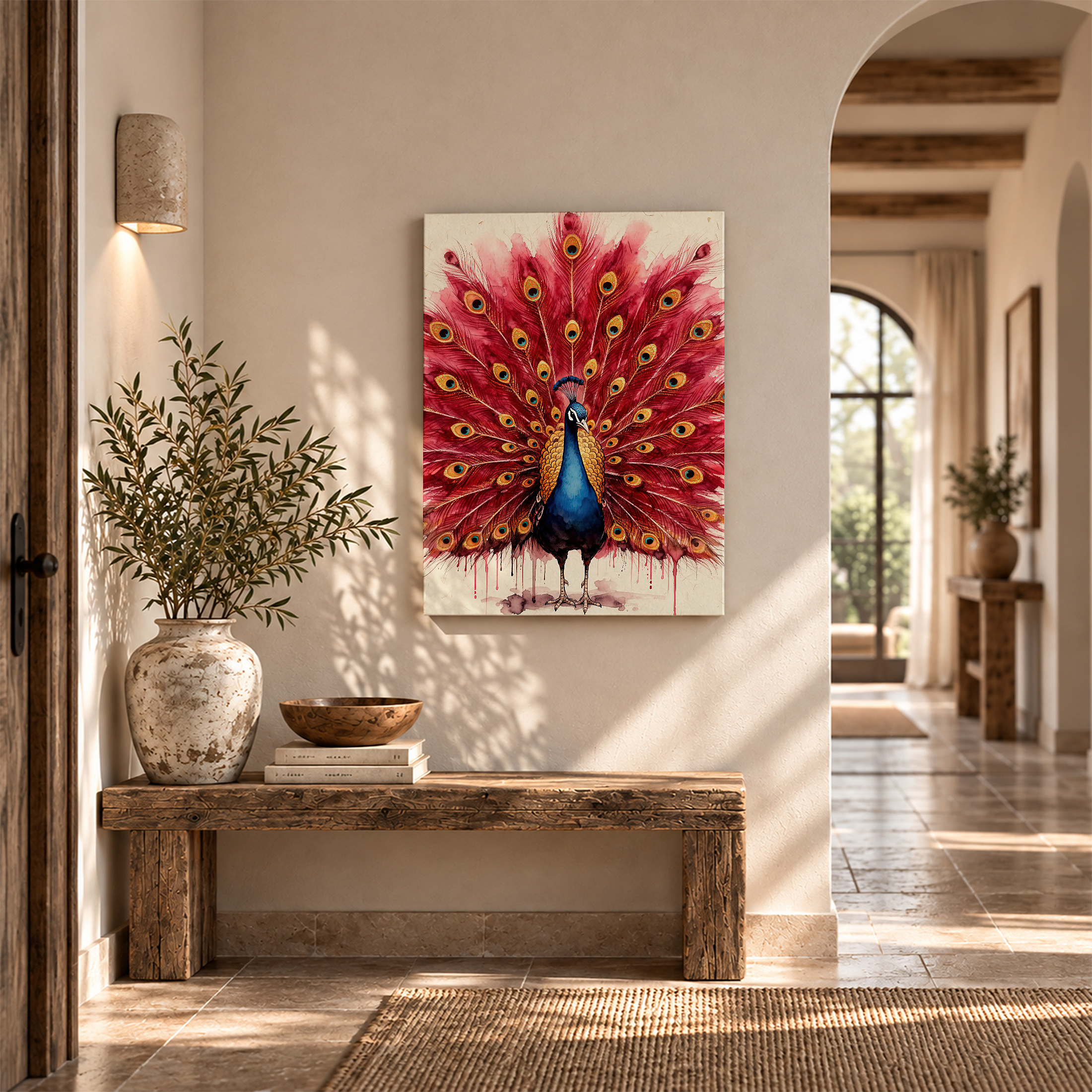 Vibrant Watercolor Peacock Framed Canvas Wall Art Ready to Hang - Image 6