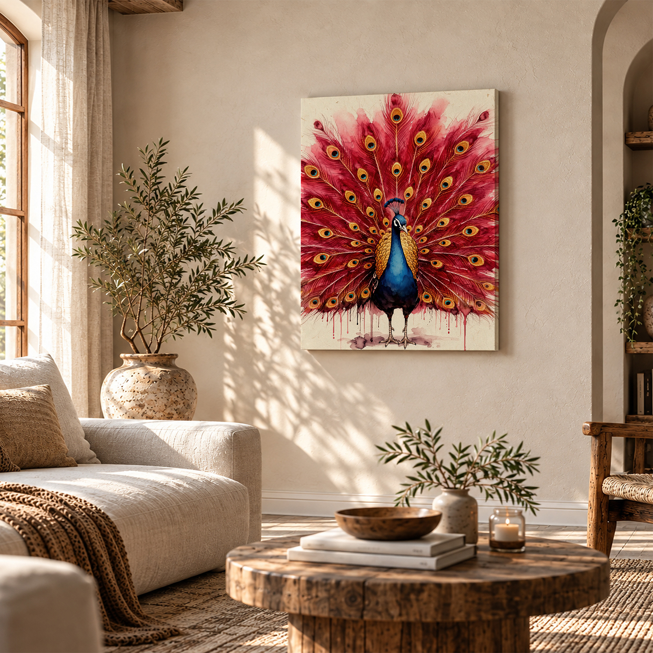 Vibrant Watercolor Peacock Framed Canvas Wall Art Ready to Hang - Image 4