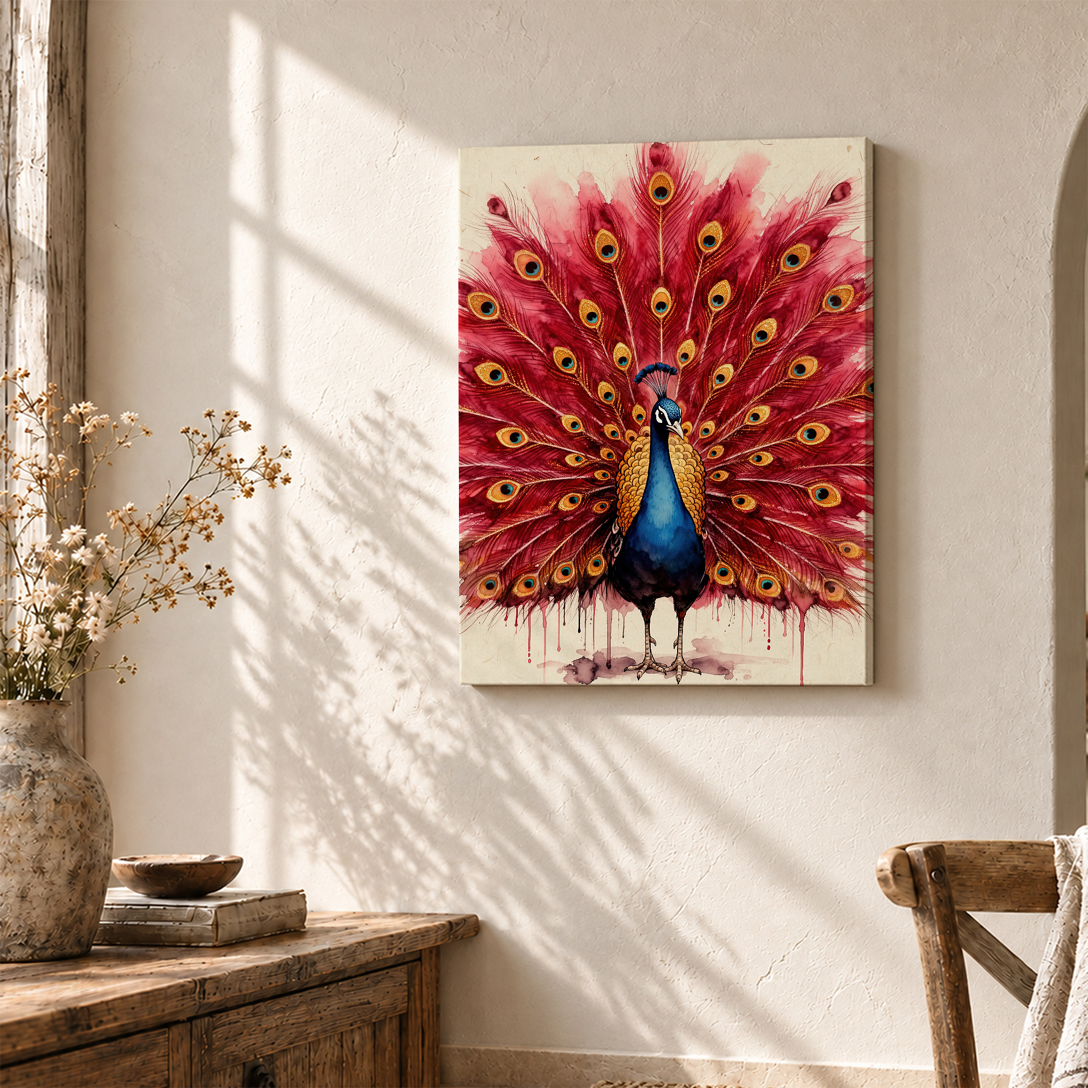 Vibrant Watercolor Peacock Framed Canvas Wall Art Ready to Hang - Image 3