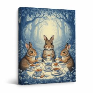 Magical Forest Tea Party Rabbits Framed Canvas Wall Art