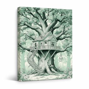 Whimsical Treehouse Forest Framed Canvas Wall Art - Ready to Hang