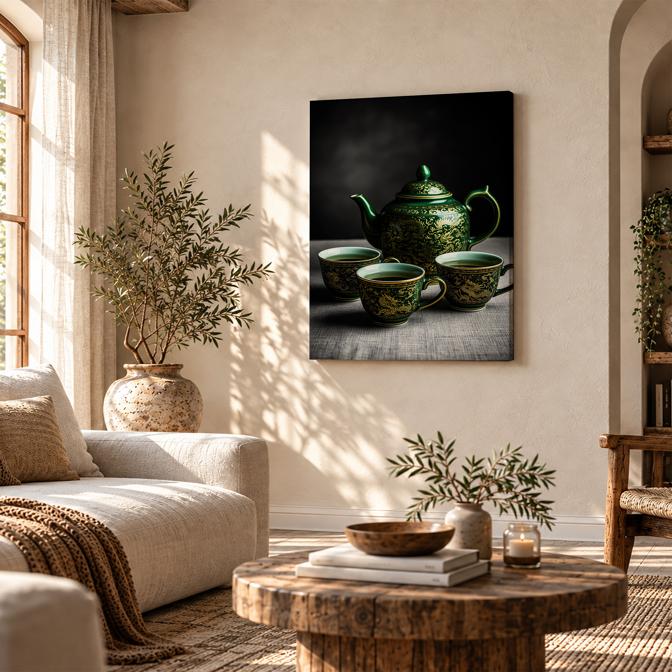 Chinese Dragon Tea Set Framed Canvas Wall Art - Ready to Hang - Image 4