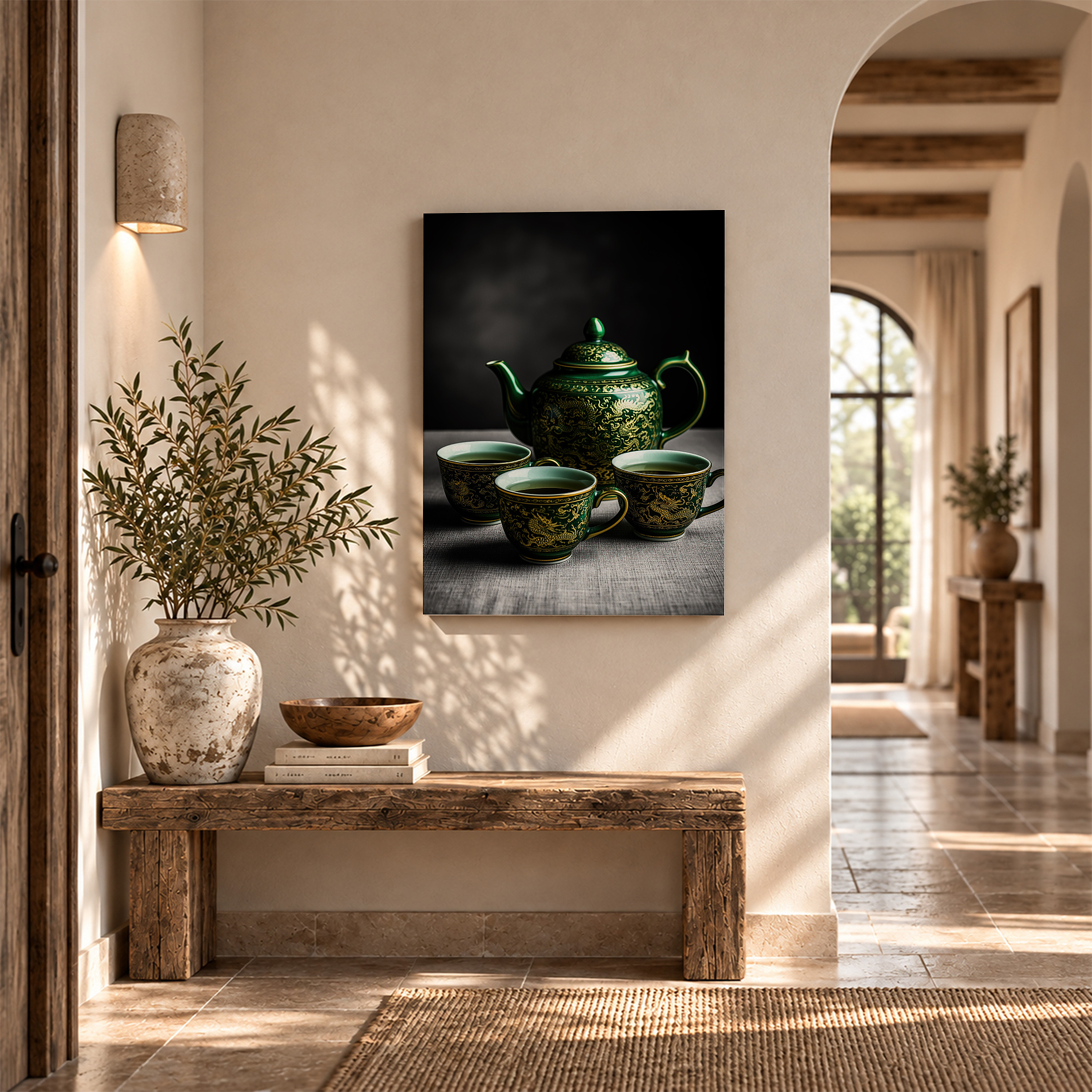 Chinese Dragon Tea Set Framed Canvas Wall Art - Ready to Hang - Image 6