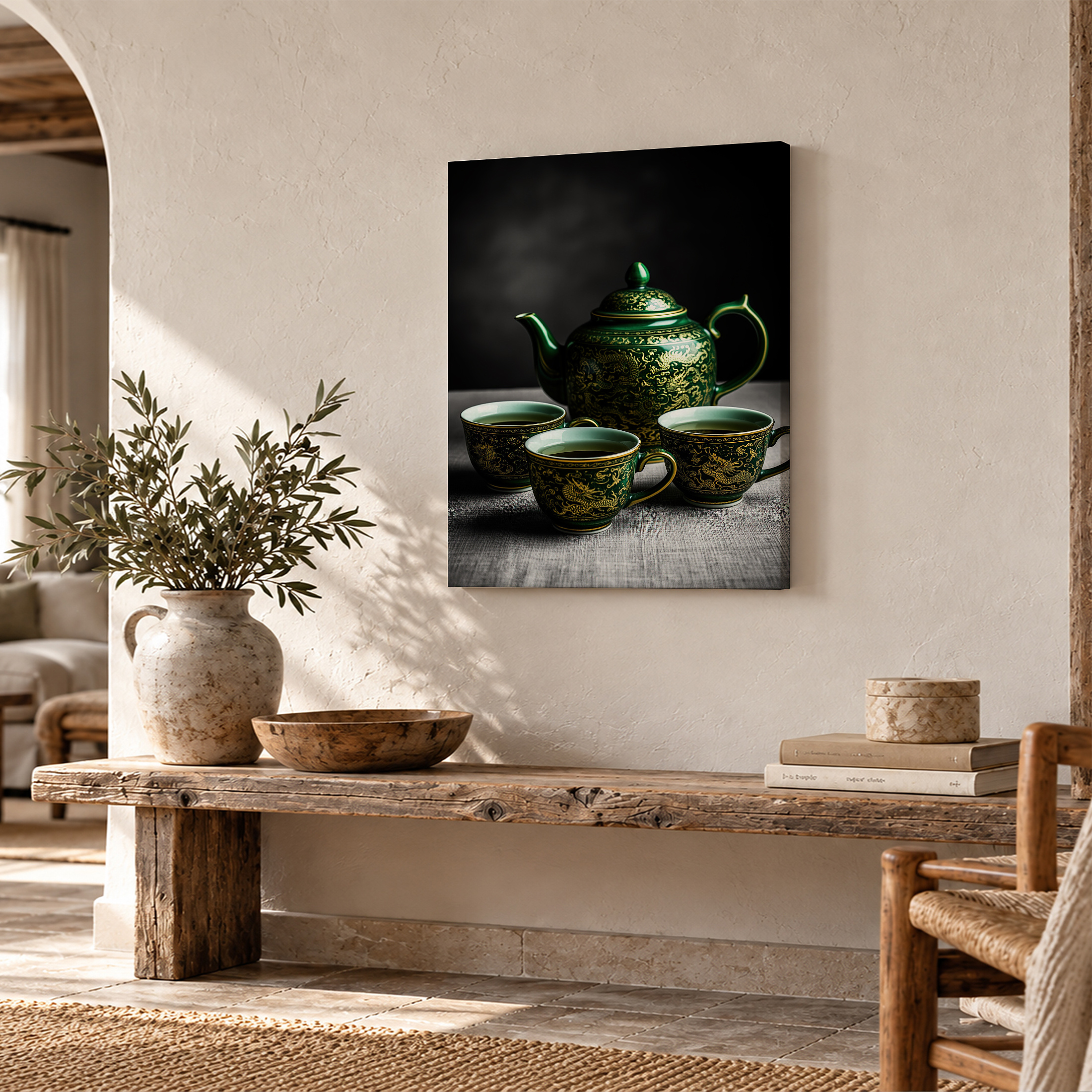 Chinese Dragon Tea Set Framed Canvas Wall Art - Ready to Hang - Image 2