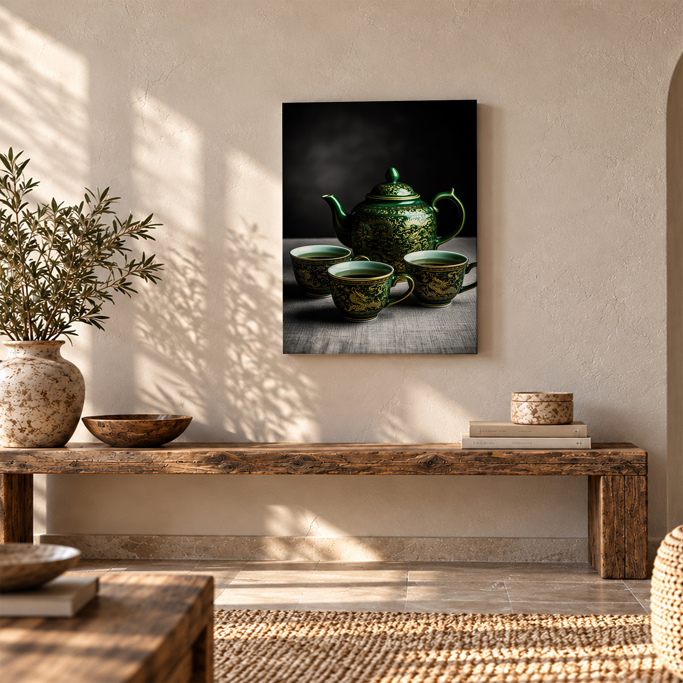 Chinese Dragon Tea Set Framed Canvas Wall Art - Ready to Hang - Image 5