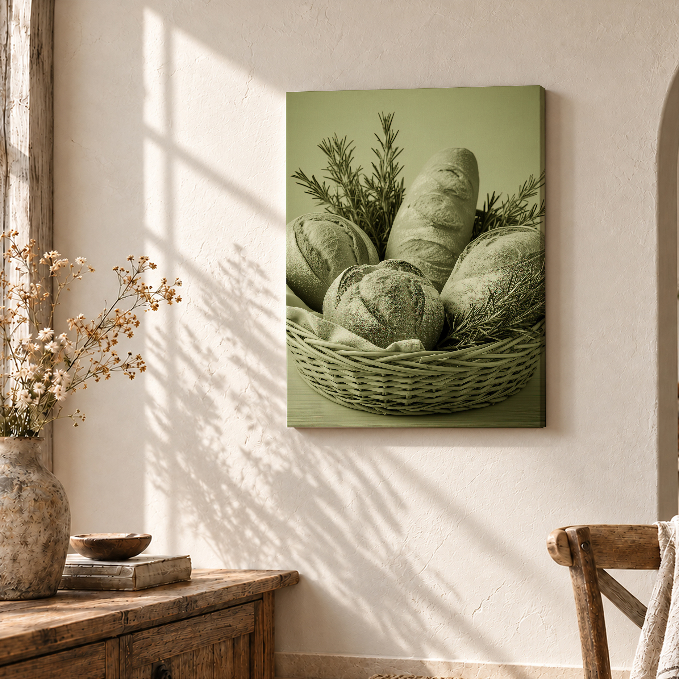 Rustic Bread & Rosemary Framed Canvas Wall Art Ready to Hang - Image 3