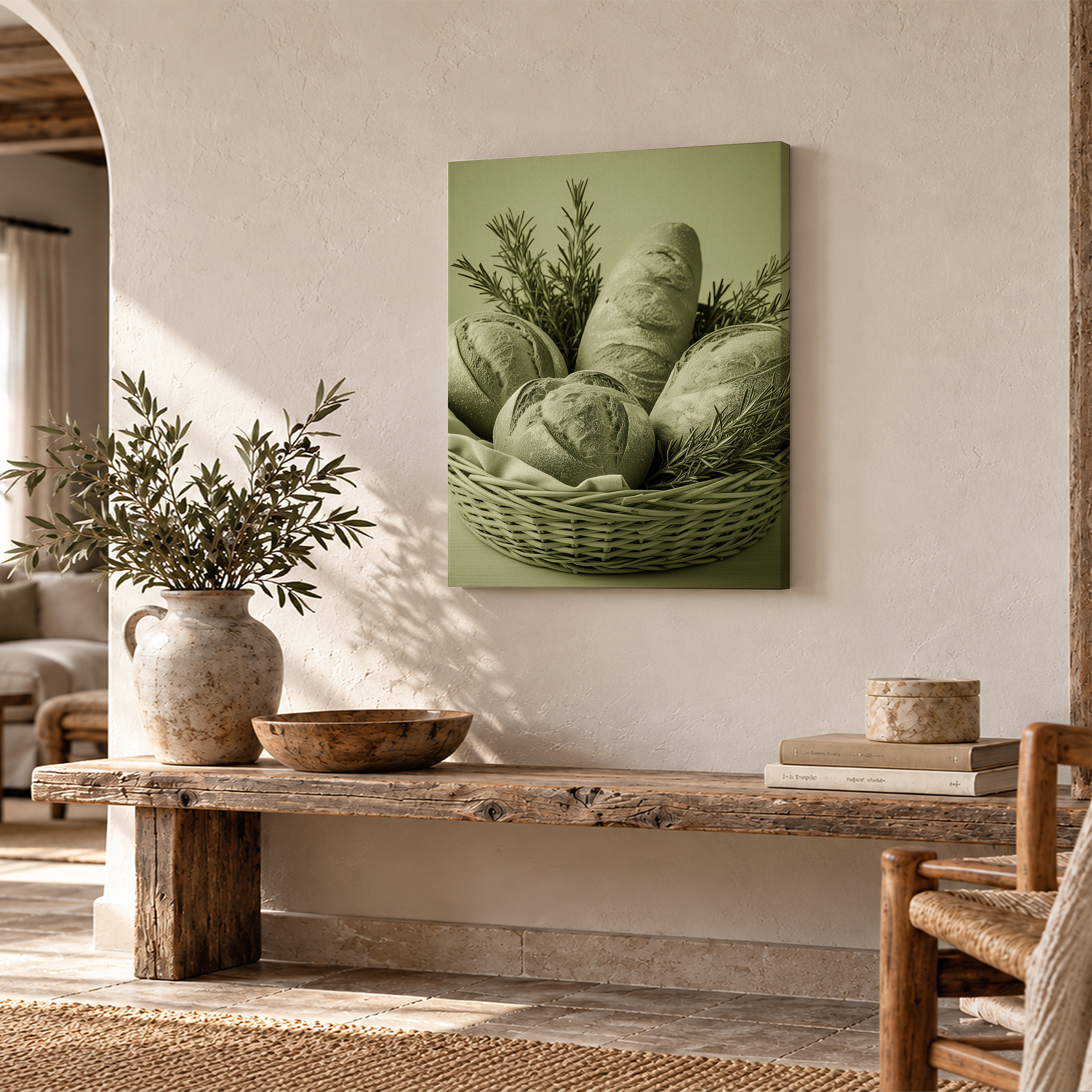 Rustic Bread & Rosemary Framed Canvas Wall Art Ready to Hang - Image 2