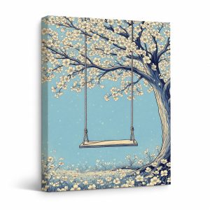 Cherry Blossom Swing Framed Canvas Wall Art